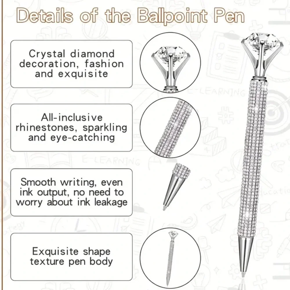 Elegant 6” Silver Crystal Pen NEW Large diamond crystal exquisite in gift-box - Picture 16 of 16